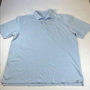 Peter Millar 100% Pima Cotton Light Blue Striped Polo Shirt Sz L